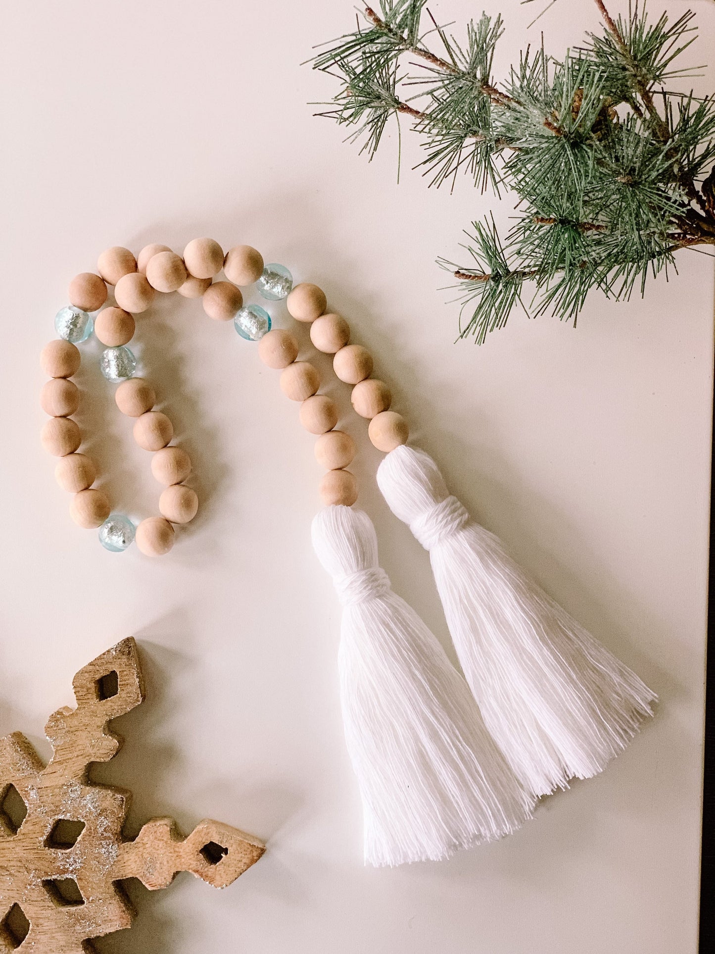 Blue and silver glass beaded garland